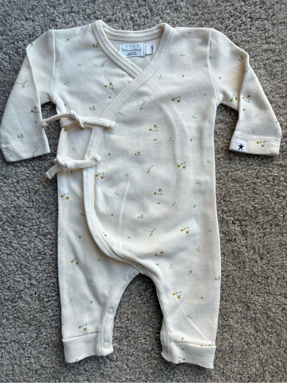 Rise Little Earthling Cream Floral Wrap One-Piece Bodysuit